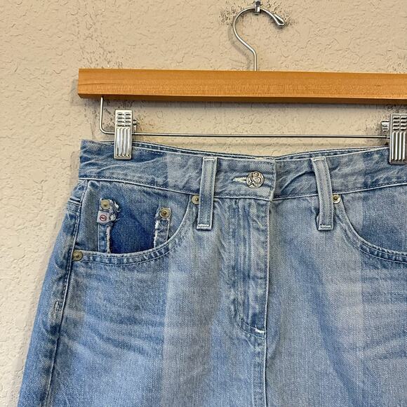 ADRIANO GOLDSCHMIED The Sandy Mini Skirt Blue Denim Frayed Grunge - Picture 7 of 12